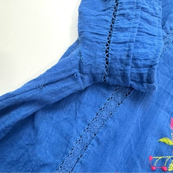 Umgee Women’s Small Gauzy Boho Blue Tunic Top Embroidered Flowers Short Sleeve - Picture 11 of 14